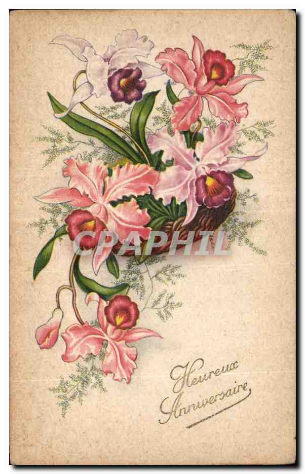 CPA Fantaisie Fleurs Heureux Anniversaire