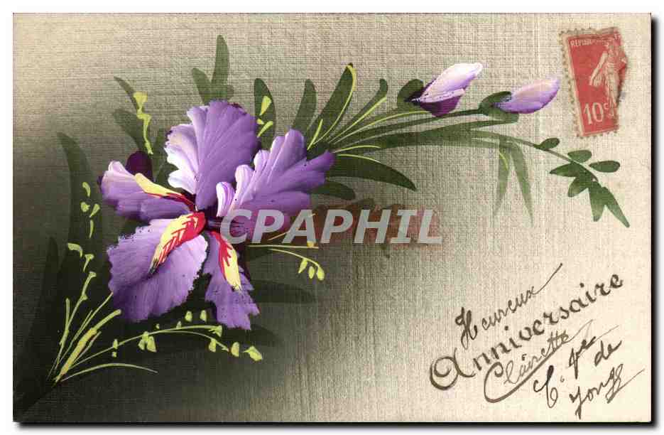 CPA Fantaisie Fleurs Heureux Anniversaire