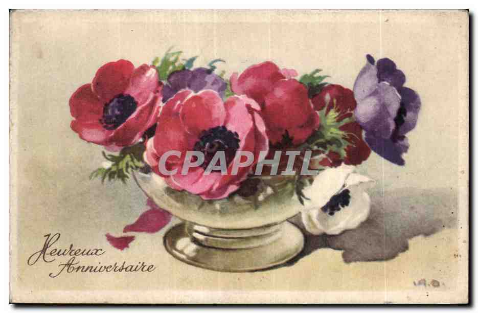 CPA Fantaisie Fleurs Heureux Anniversaire