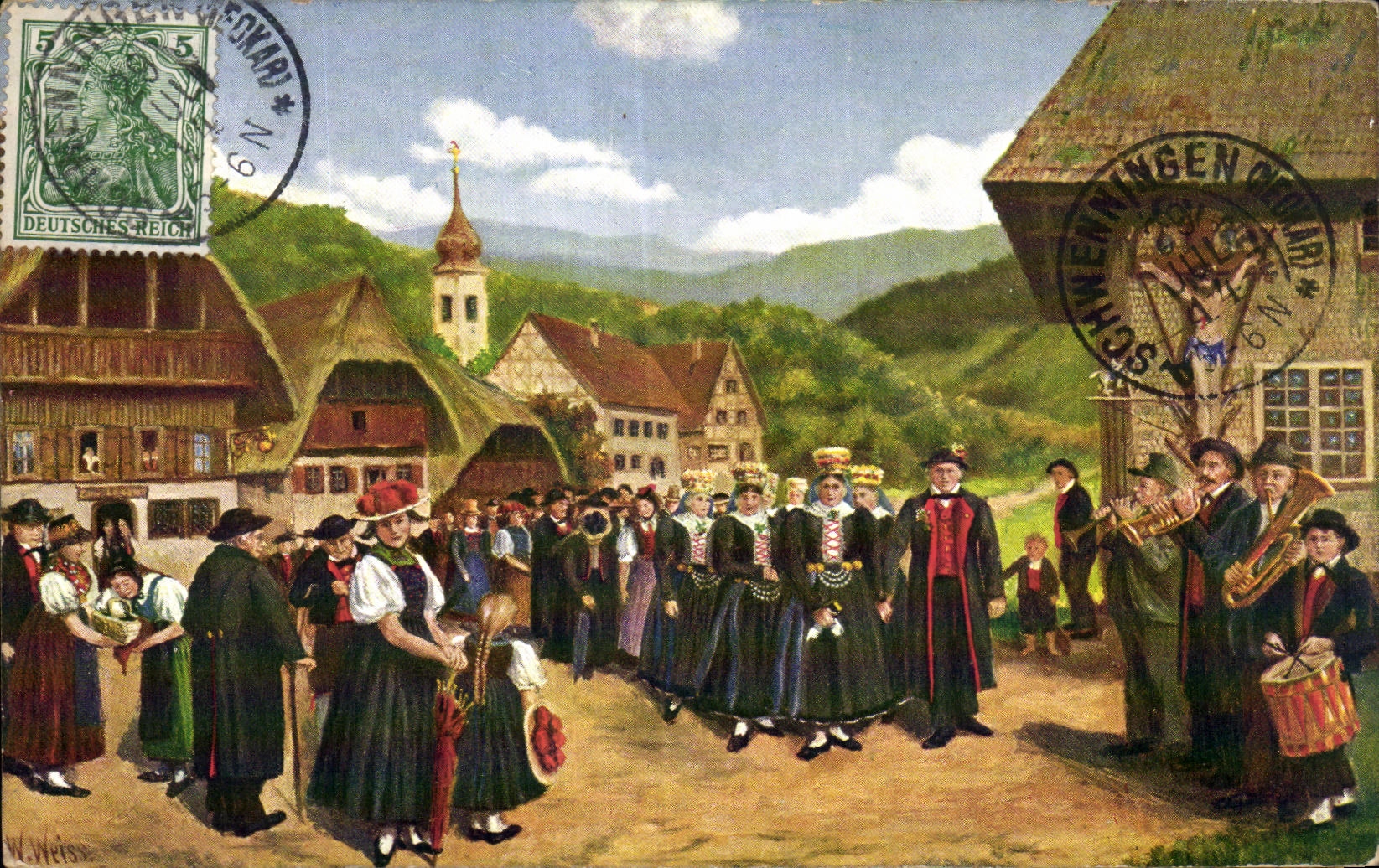 CPA Hochzeit im Schwarzwald Folklore Costume