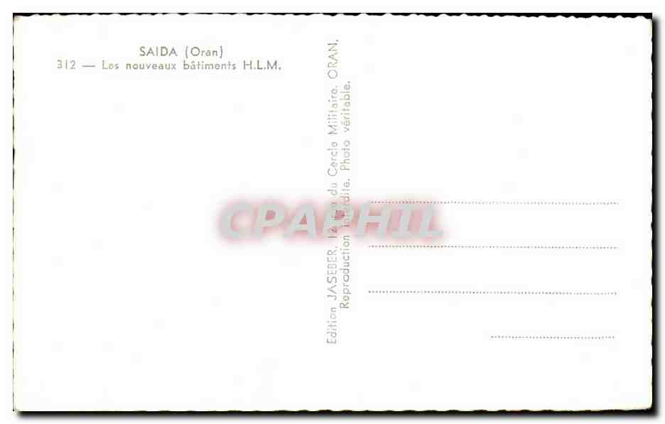 CPA Algerie Saida Oran Les nouveaux baitimonts H L M — Rückseite
