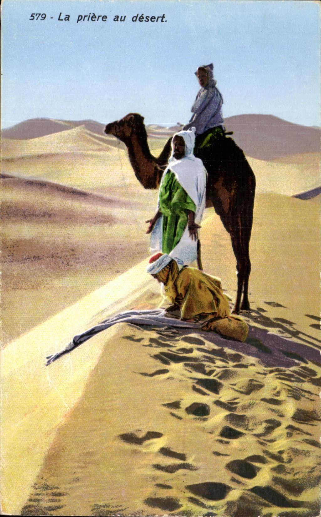 Prayer in the Desert — Scene of Prayer in the Desert with a Camel — Unknown Publisher, No. 579
