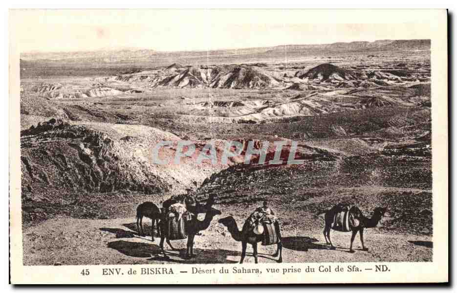 CPA Algerie Env de Biskra - Desert du Sahara ve prise du Col de Sfa