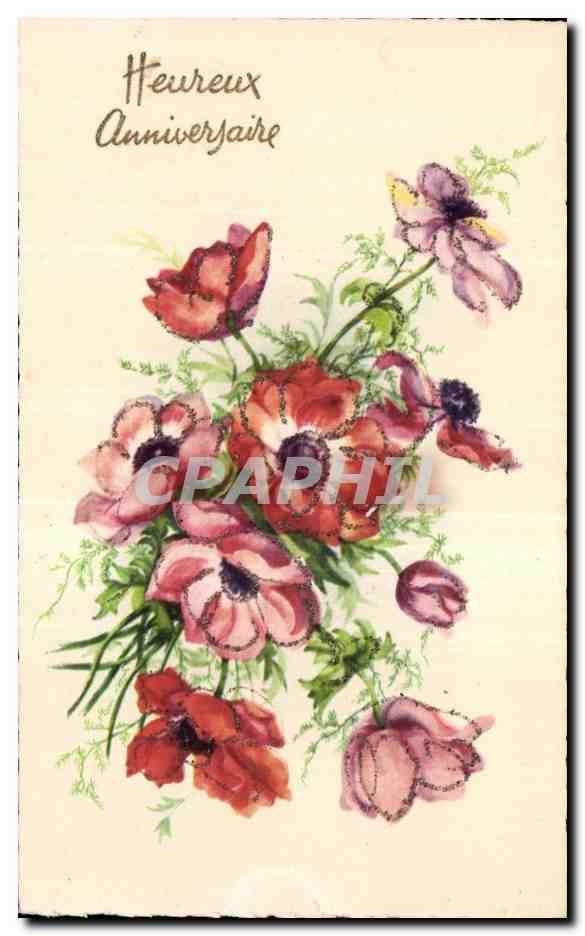 CPA Fantaisie Fleurs Heureux anniversaire