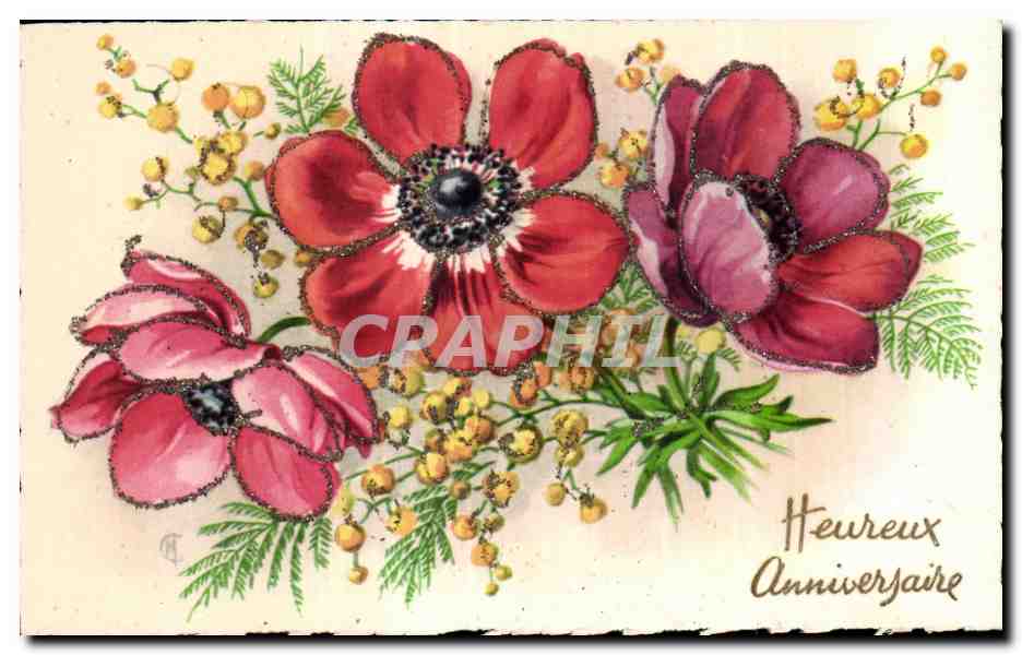CPA Fantaisie Fleurs Heureux anniversaire