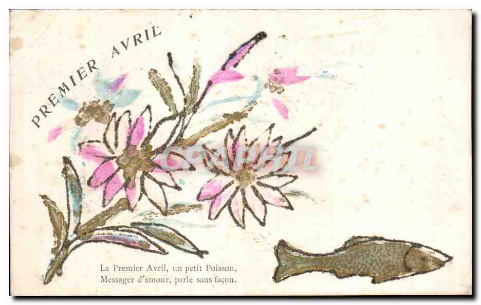 CPA Fantaisie Fleurs Poisson 1er avril Paques Easter