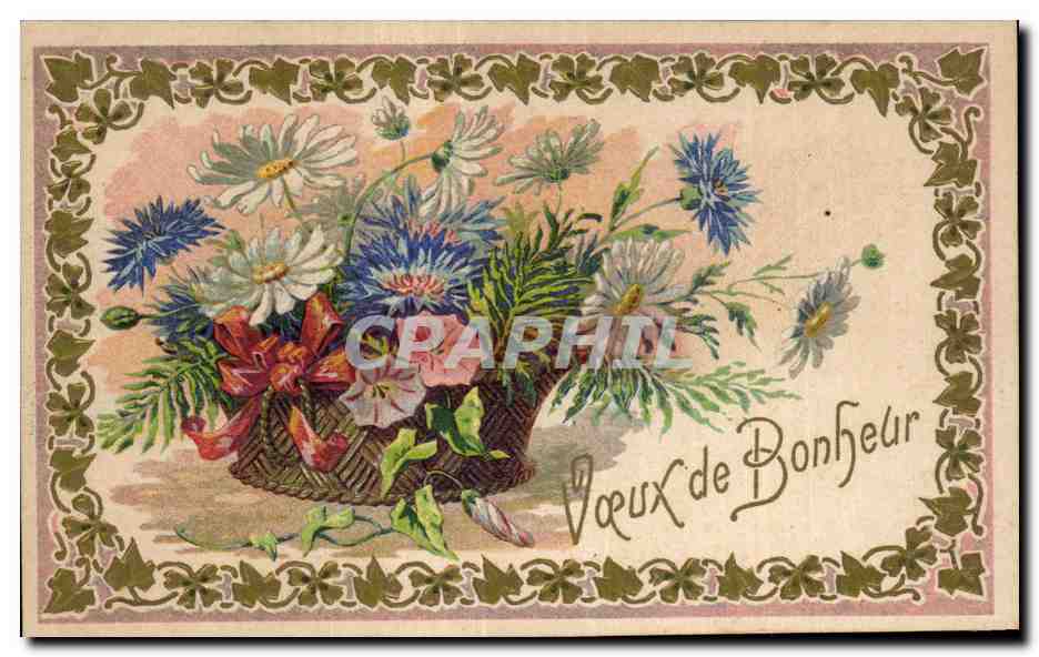 CPA Fantaisie Fleurs Voeux de bonheur