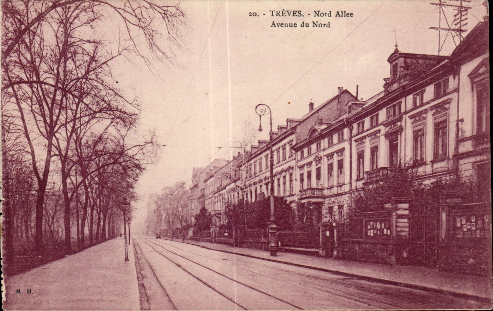 Trèves - Avenue du Nord — vue de la rue avec tramways et bâtiments — M.H. éditeur, n°20