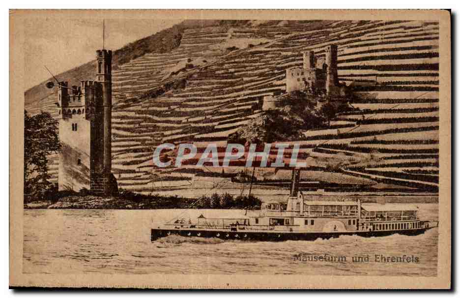 CPA Mauseturm und Ehrenfels Bateau