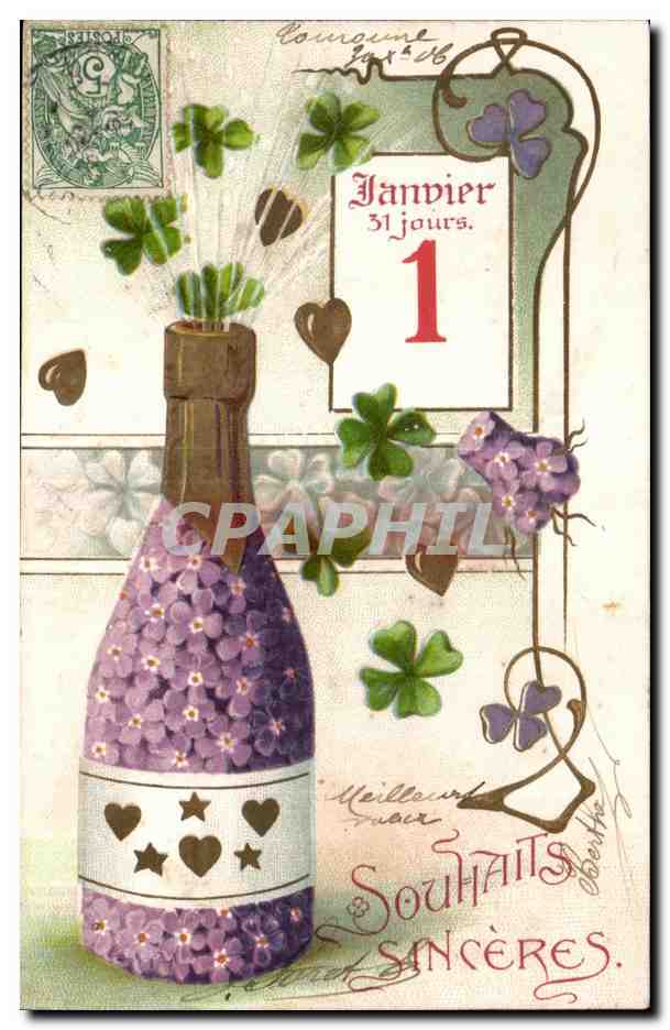 CPA Fantaisie Fleurs Champagne Trefles