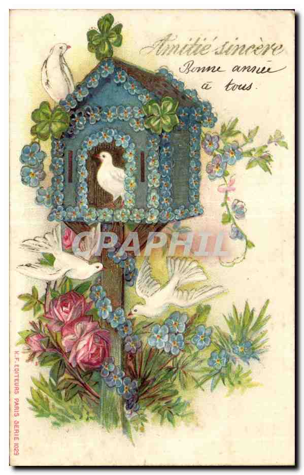 Paloma y nido decorativo — editor M.F. Éditeurs, París, serie 1909