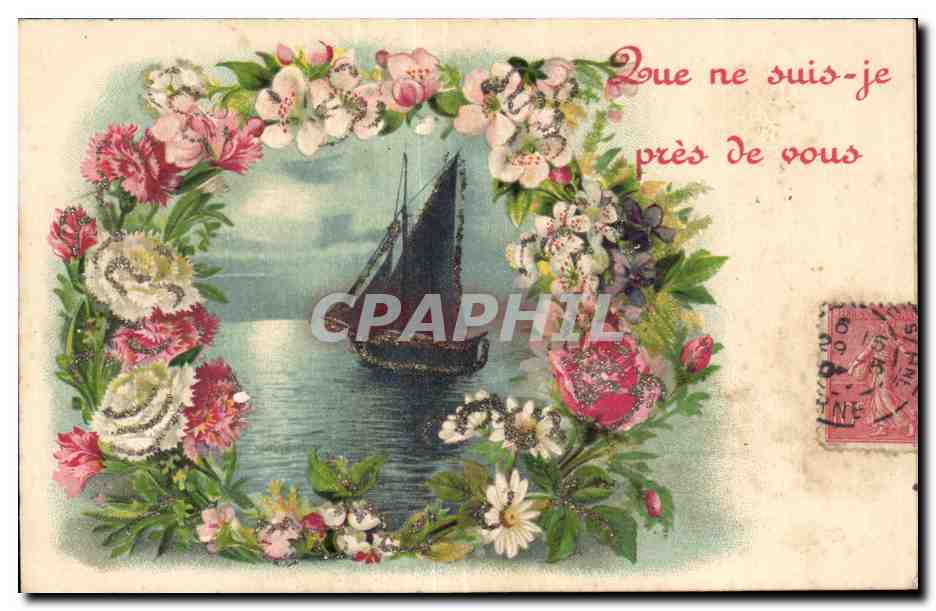 CPA Fantaisie Fleurs Bateau