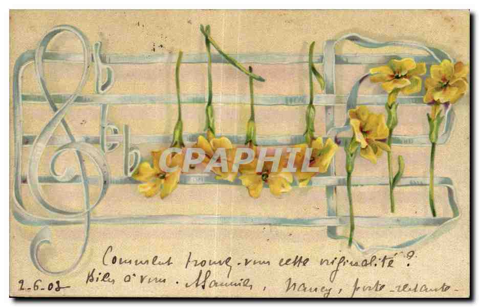CPA Fantaisie Fleurs Cle de sol Solfege musique