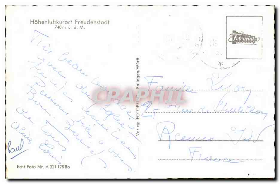 CPA Hohenlufikurort Freudenstadt 740m d M  — Rückseite
