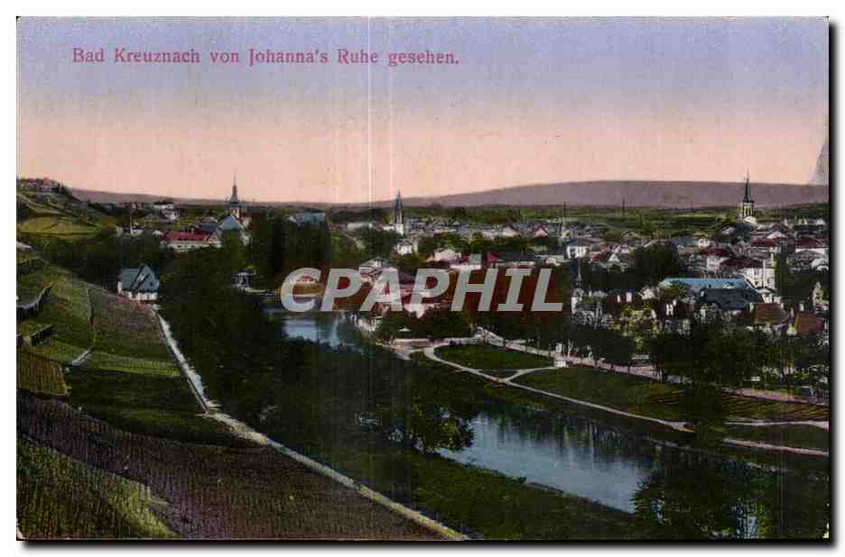 Bad Kreuznach von Johanna's Ruhe gesehen — vue panoramique du village et de la rivière — éditeur inconnu