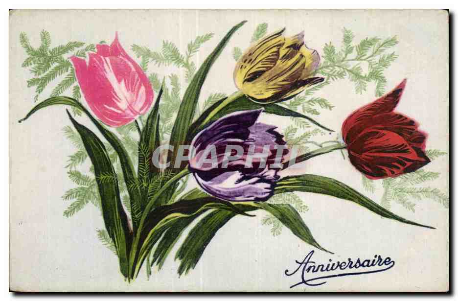CPA Fantaisie Fleurs Anniversaire