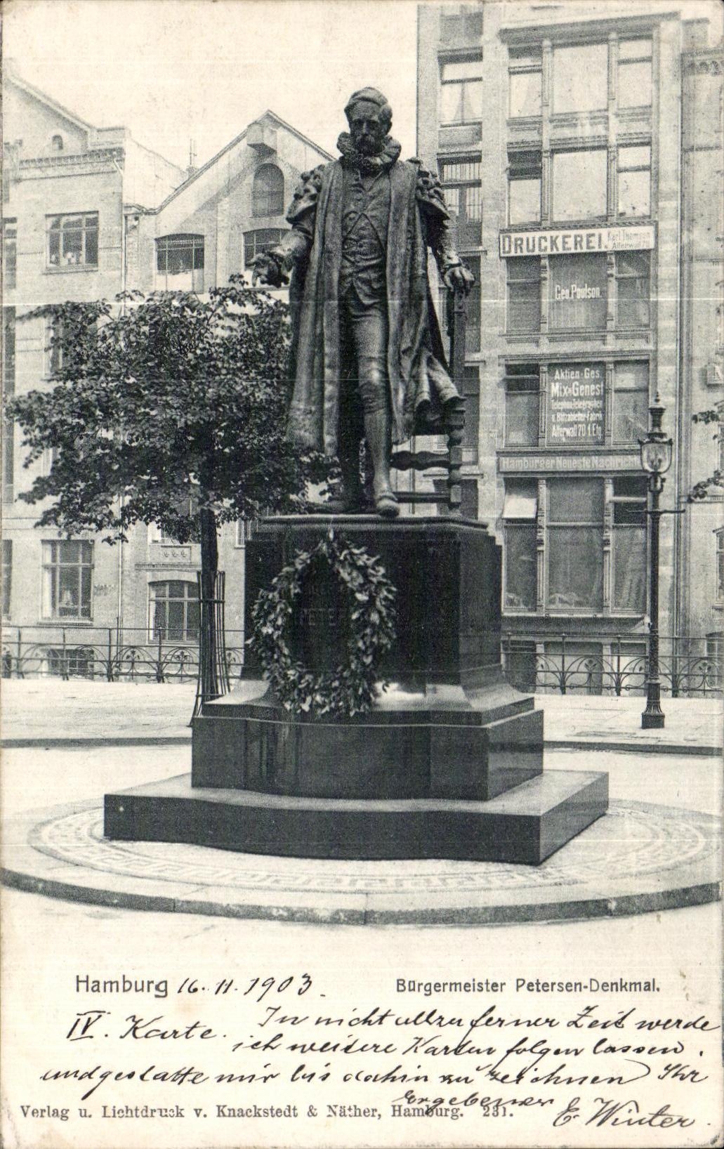 CPA Hamburg Burgermeister Petesen Denkmal