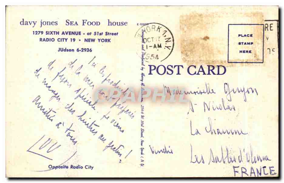 CPA davy jones Sea Food house New York  — Rückseite