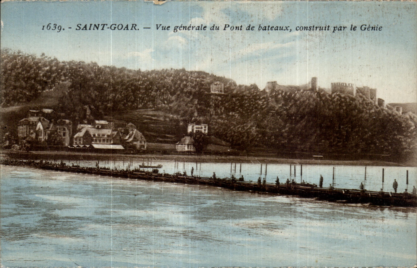 CPA Saint Goar Vue generale du Pont de bateaux construit par le Genie Militaria 