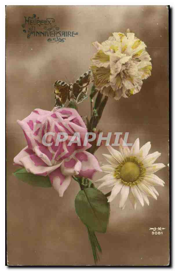 CPA Fantaisie Fleurs Anniversaire
