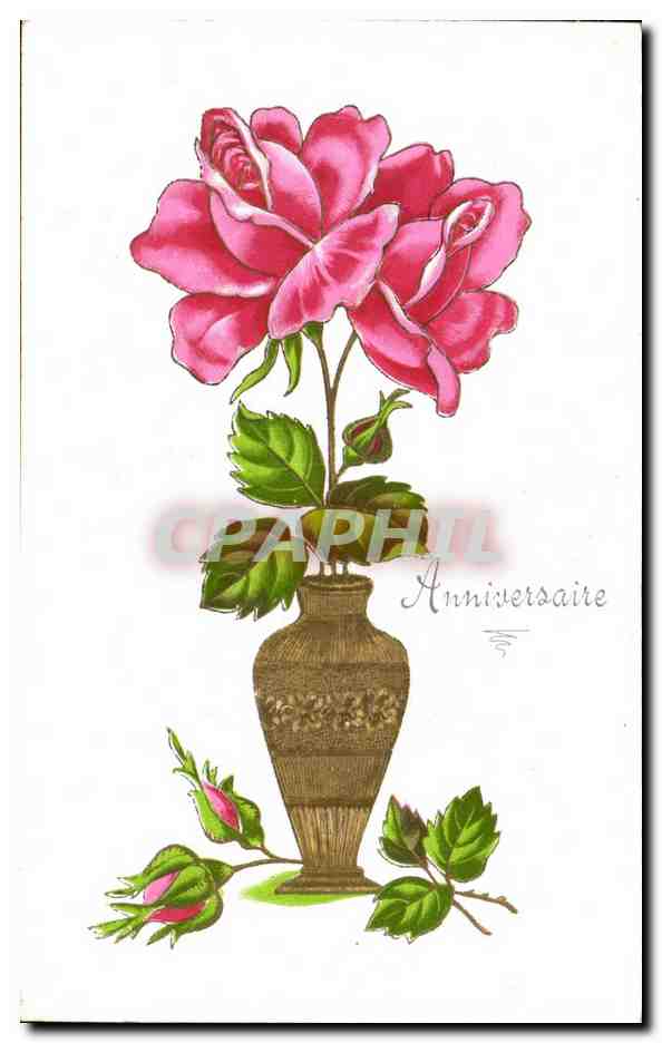 CPA Fantaisie Fleurs Anniversaire