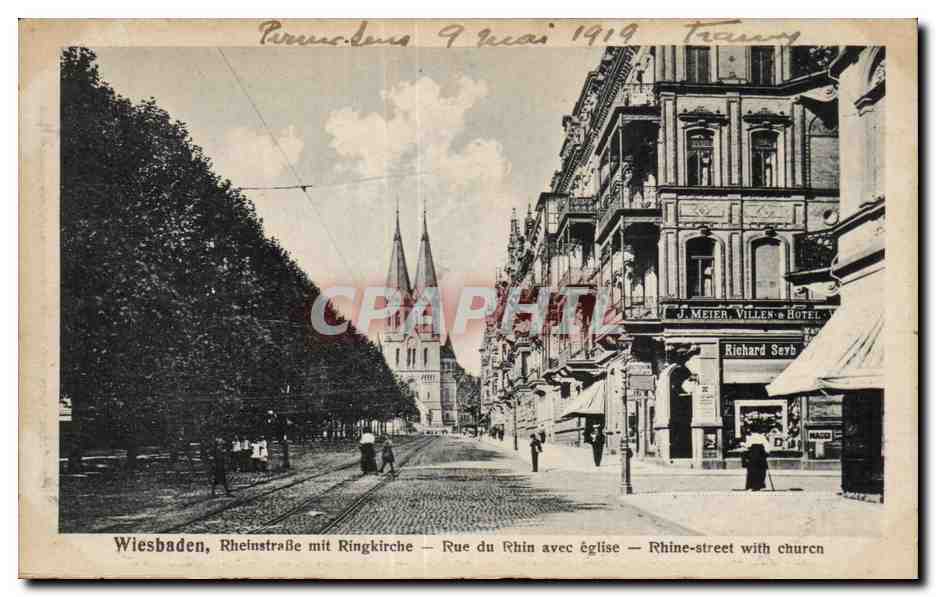 CPA Wiesbaden Rheinstrabe mit Ringkirche Rue du Rhin avec eglise Rhine street with churcn