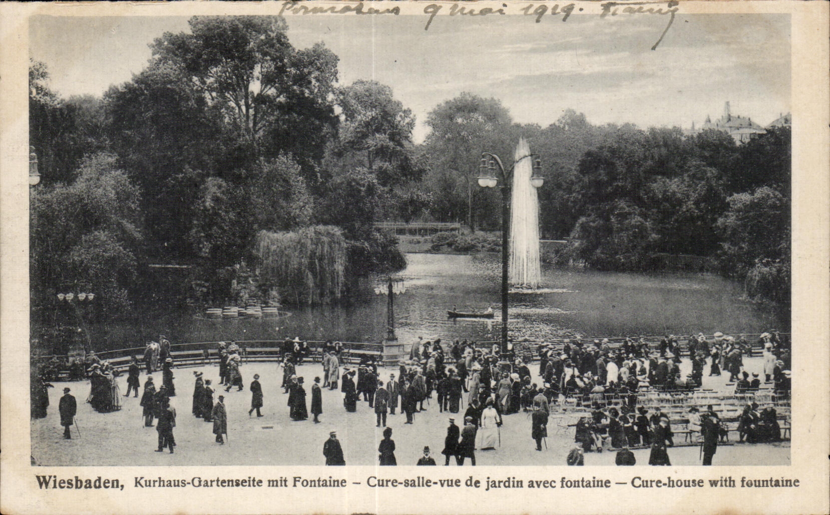 Wiesbaden, Kurhaus-Gartenseite mit Fontaine — Cure-salle-vue de jardin avec fontaine — Cure-house with fountain