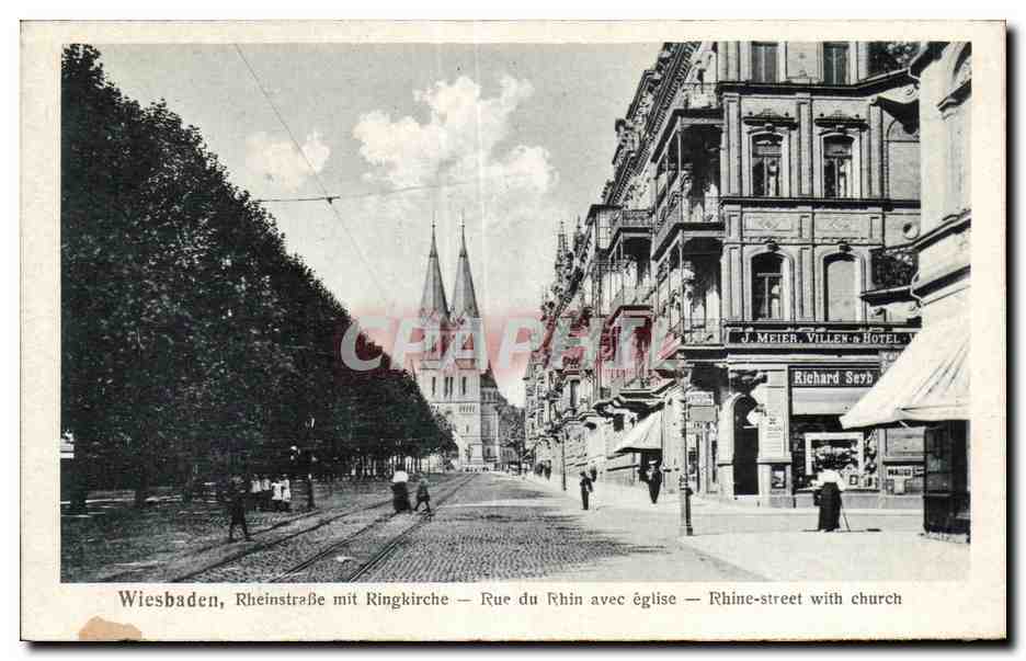 CPA Wiesbaden Rheinstrabe mit Ringkirche Rue du Rhin avec eglise Rhine street with church