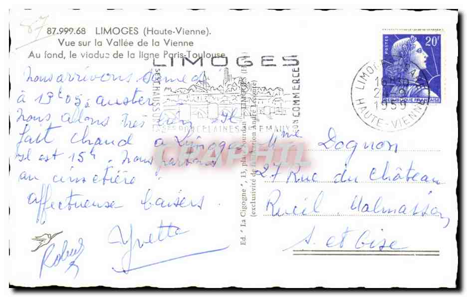 La Cigogne — Vue sur la Vallée de la Vienne — Éd. 'La Cigogne', Limoges — Reverso