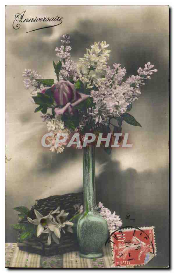 CPA Fantaisie Fleurs Anniversaire