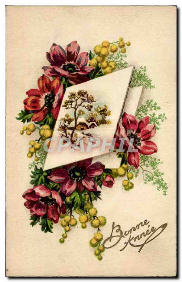 CPA Fantaisie Fleurs Bonne annee