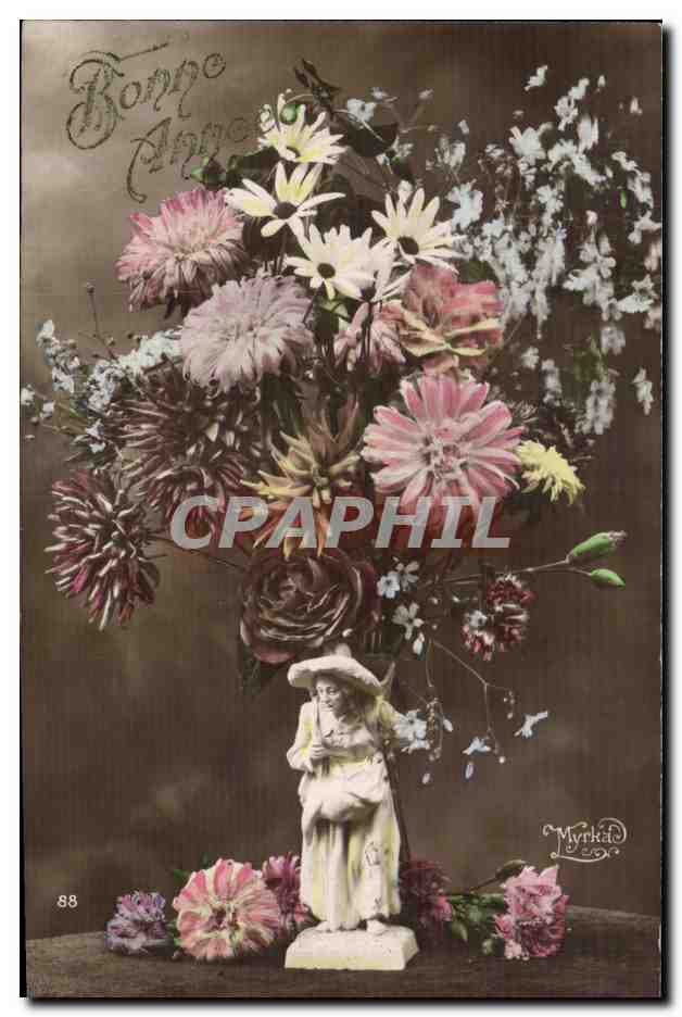 CPA Fantaisie Fleurs Bonne annee Santon 
