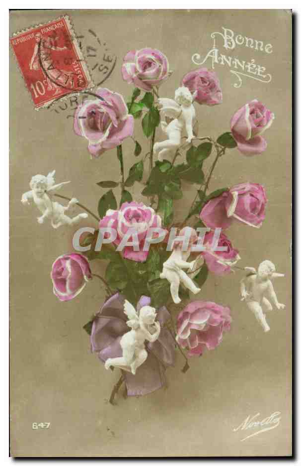 CPA Fantaisie Fleurs Bonne Annee Santons 