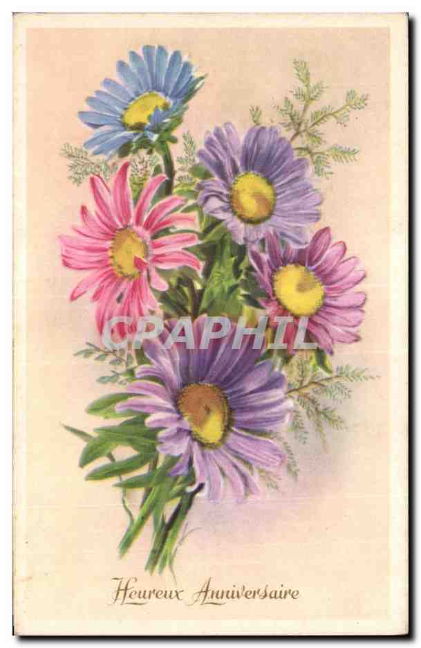 CPA Fantaisie Fleurs Heureux Anniversaire