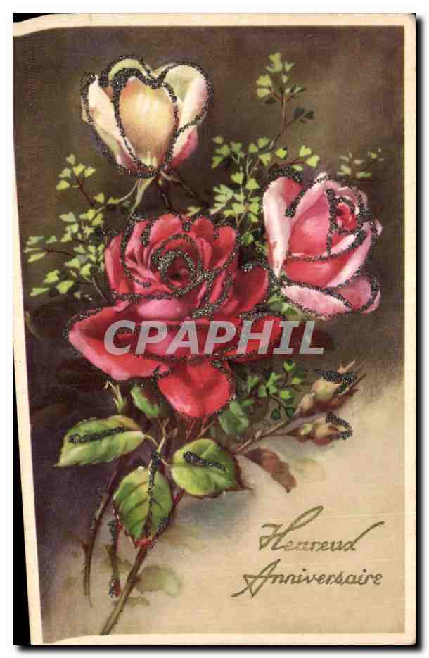 CPA Fantaisie Fleurs Anniversaire