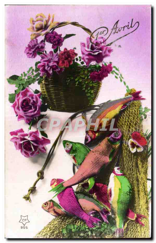 CPA Fantaisie Fleurs Poissons 1er avril Paques Easter 