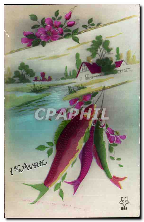 CPA Fantaisie Fleurs Poissons 1er avril Paques Easter 