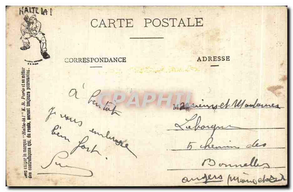 Halte la ! — Avis-télégramme de permission — E.R. Paris, Modèle déposé — Reverso