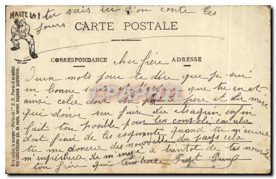 La Colère — Les Sept Péchés Capitaux du Soldat — E.R. Paris, Modèle déposé n° 14877 — Verso