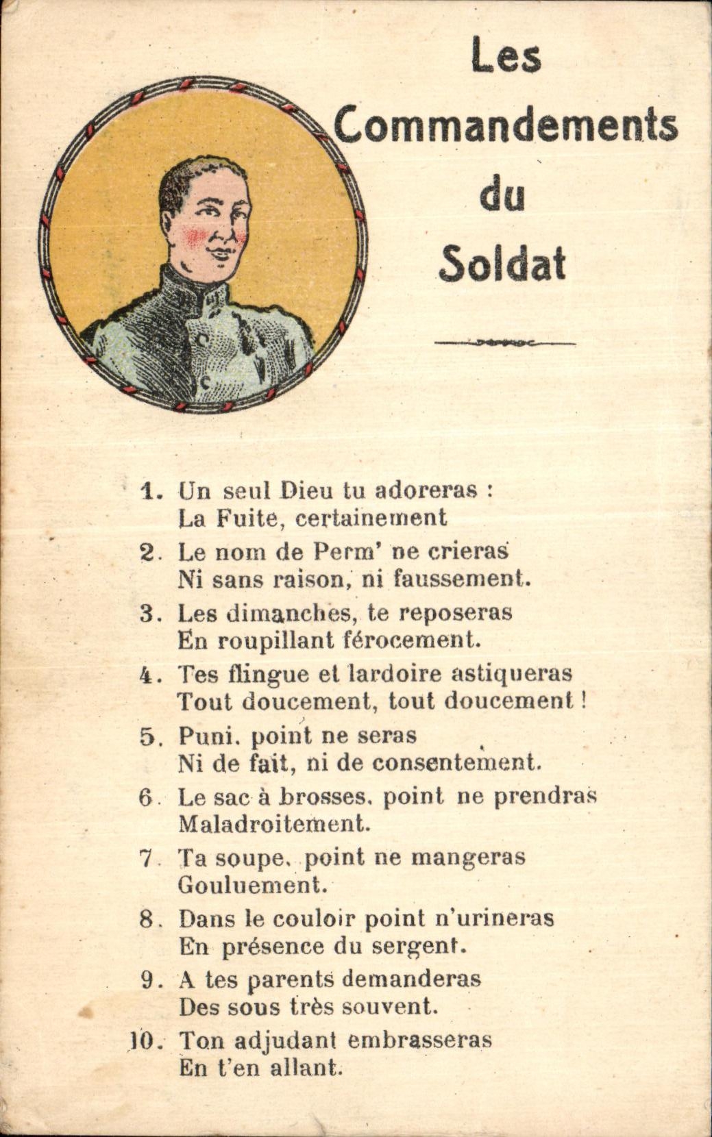 CPA Fantaisie Militaria Les commandements du soldat 