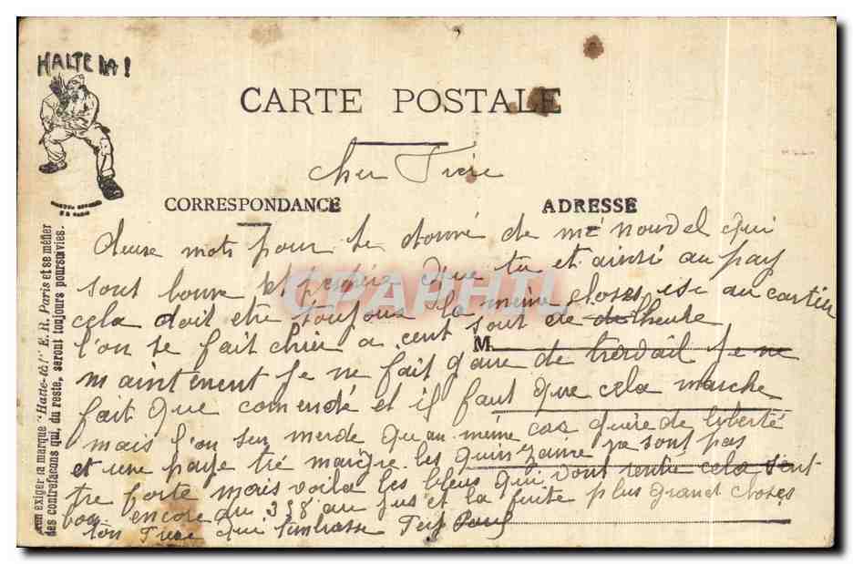 L'ALFABETO DEL SOLDADO — Letra J — Edición E.R. París (Modelo depositado) — Reverso