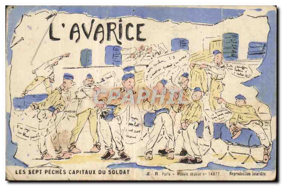 L'AVARICE — Les Sept Péchés Capitaux du Soldat — E.R. Paris, Modèle déposé n° 14877