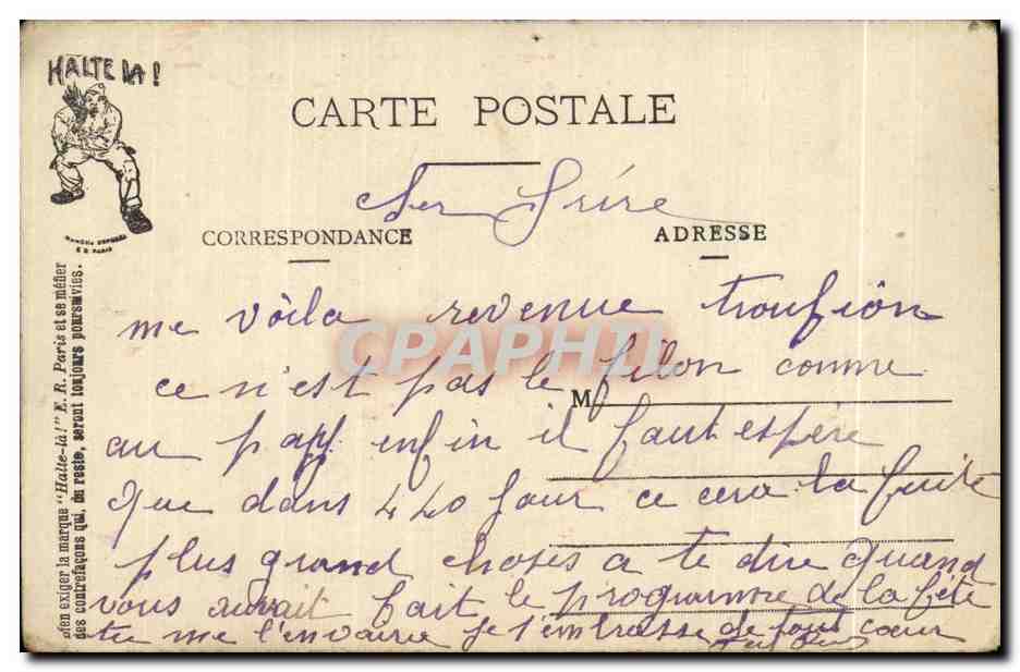 L'AVARICE — Les Sept Péchés Capitaux du Soldat — E.R. Paris, Modèle déposé n° 14877 — Verso