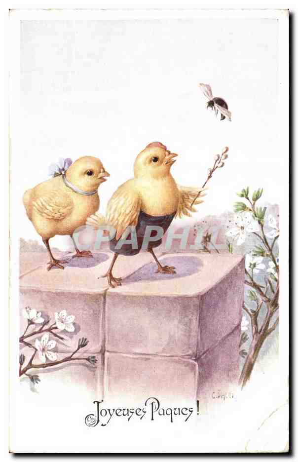 CPA Fantaisie Poussins Paques Easter