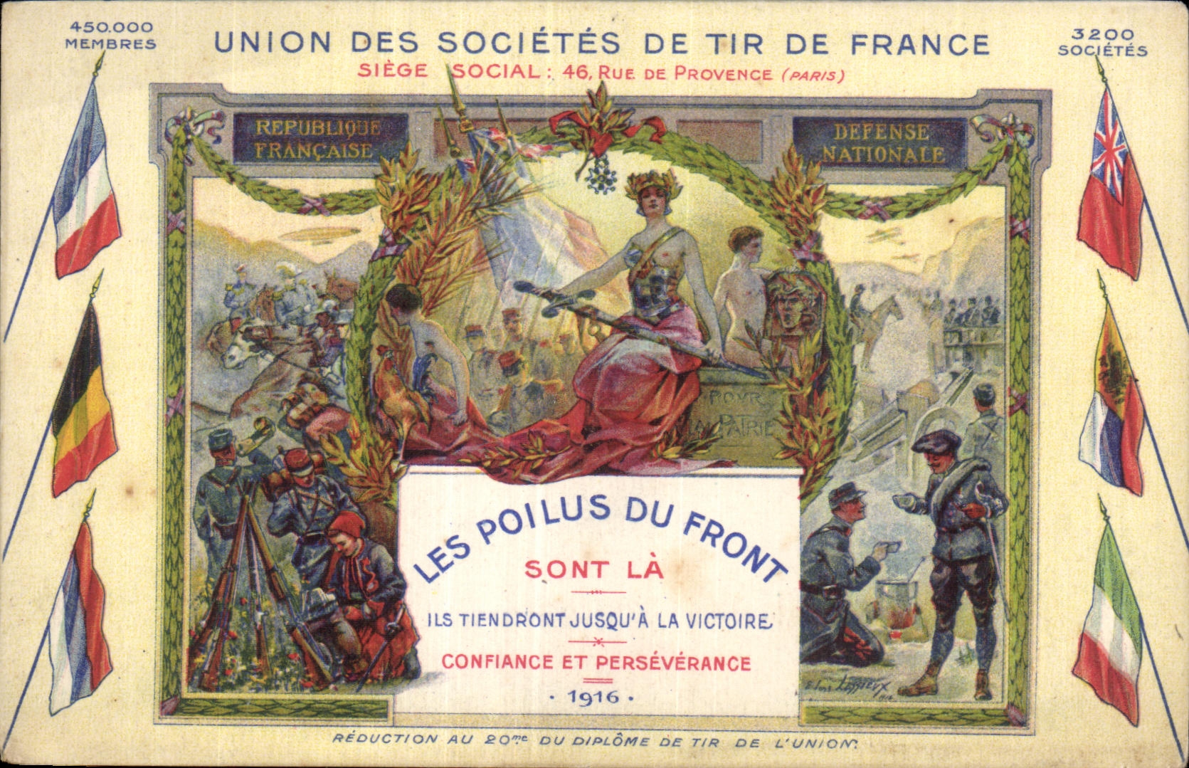 CPA Fantaisie militaria Les poilus du front Union des societes de Tir de France 