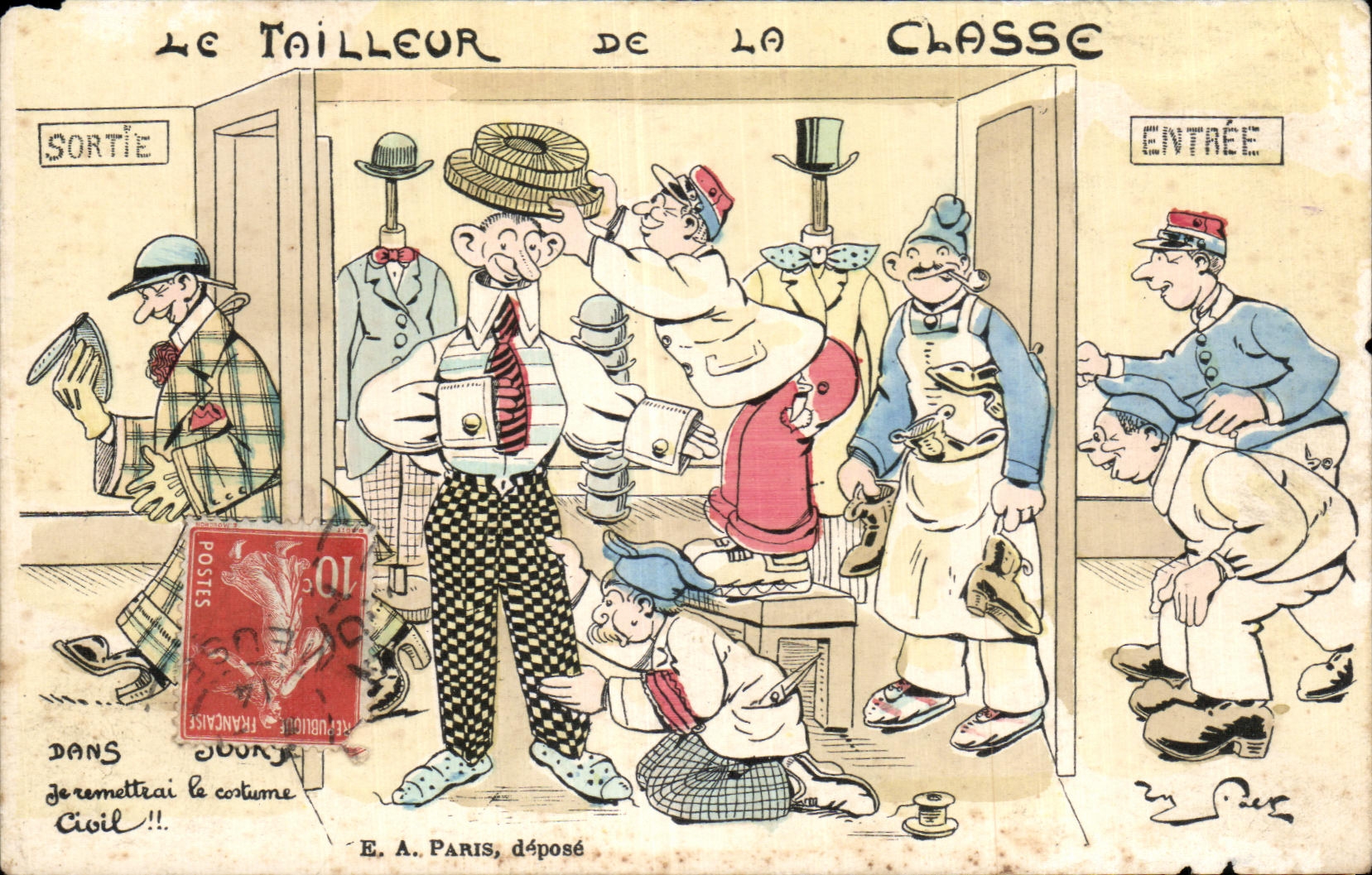 CPA Fantaisie Militaria Le tailleur de la classe