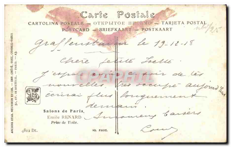 CPA Fantaisie Salons de Paris Emile Renard Prise de voile Mariage Wedding — Verso