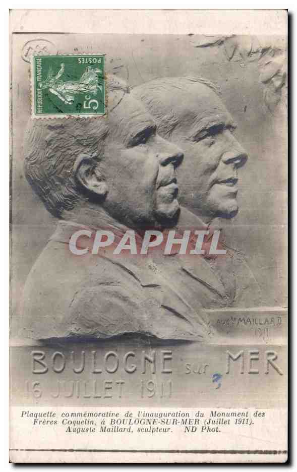 Boulogne-sur-Mer — Gedenkplakette zur Eröffnung des Denkmals der Frères Coquelin — Auguste Maillard, Bildhauer
