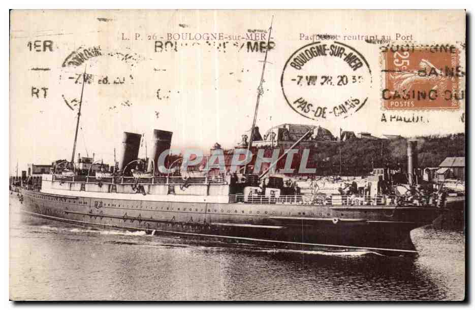 Dampfschiff, das in den Hafen einläuft — Boulogne-sur-Mer — L.P. 26