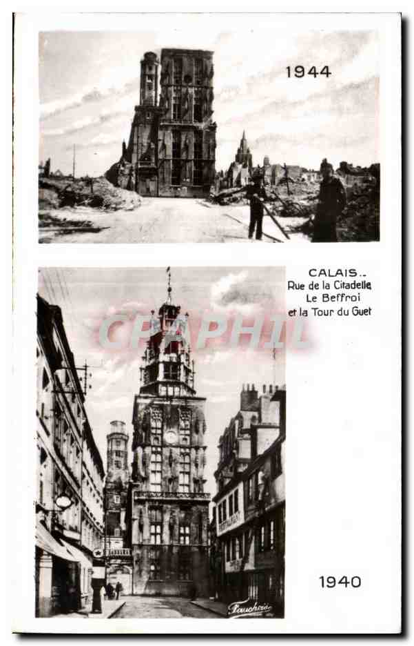 CPSM CALAIS - Rue de la citadelle Le Beffroi et la tour du Guet 19401944
